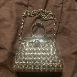 80’s Silver Metal Evening Bag with Rhinestones